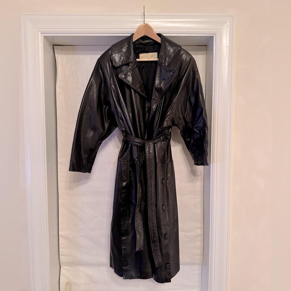 Black Vintage Soft Leather Trench - Picture 3 of 5